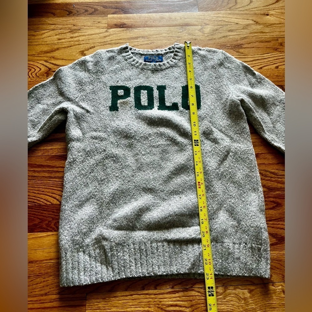 Polo RL sweater - Unisex Kids Large - Gray with Polo in hunter green - Picture 4 of 7